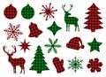 Set Christmas elements buffalo plaid vector illustration Royalty Free Stock Photo